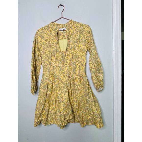 DEREK LAM 10 X RTR Yellow Floral 100% Cotton Hourglass V-Neck Mini Dress Size 42 - Picture 4 of 16